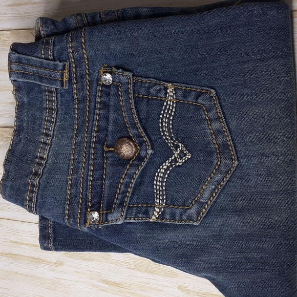 Karma Blue Ultra Stretch Bootcut Button Back Pockets Size 5 - Picture 12 of 16